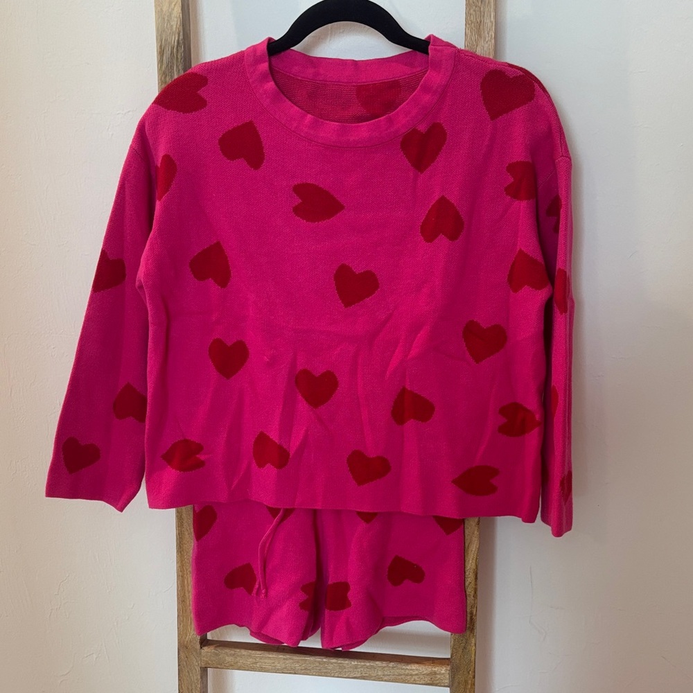 Pink and Red Heart Sweater Set